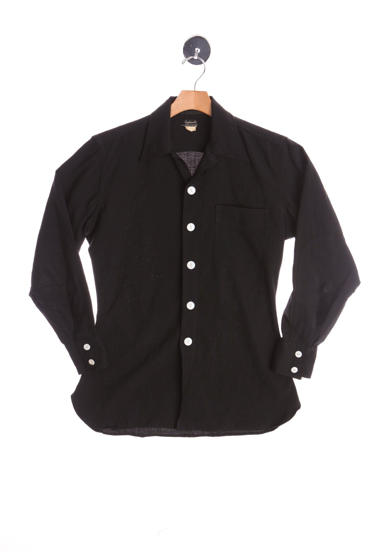 Vintage Men's Black Cotton Shirt - Long Sleeve - Era ( 30's - 40's )