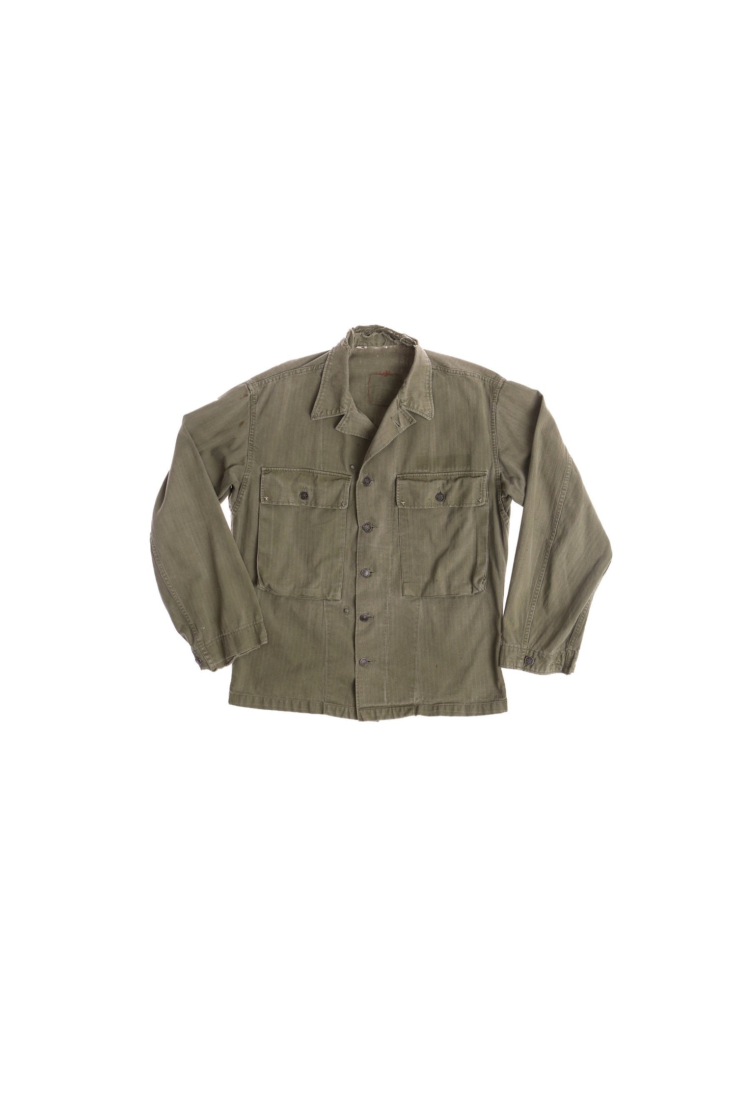 Vintage Men Green Military Shirt With Steel Stars Buttons