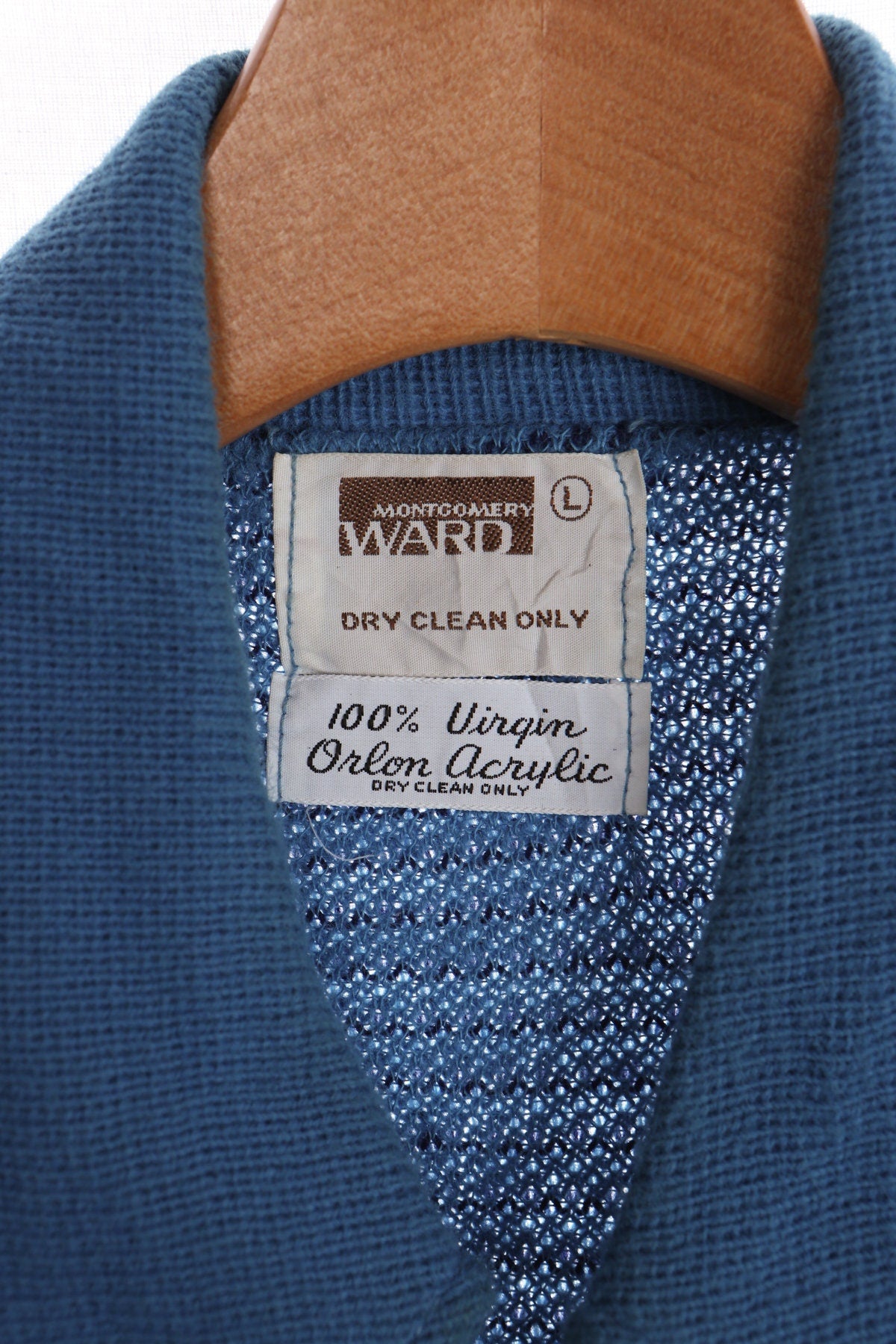 Vintage Men's 60's Blue Zipper Cardigan Sweater With Suede Pockets and Shoulders