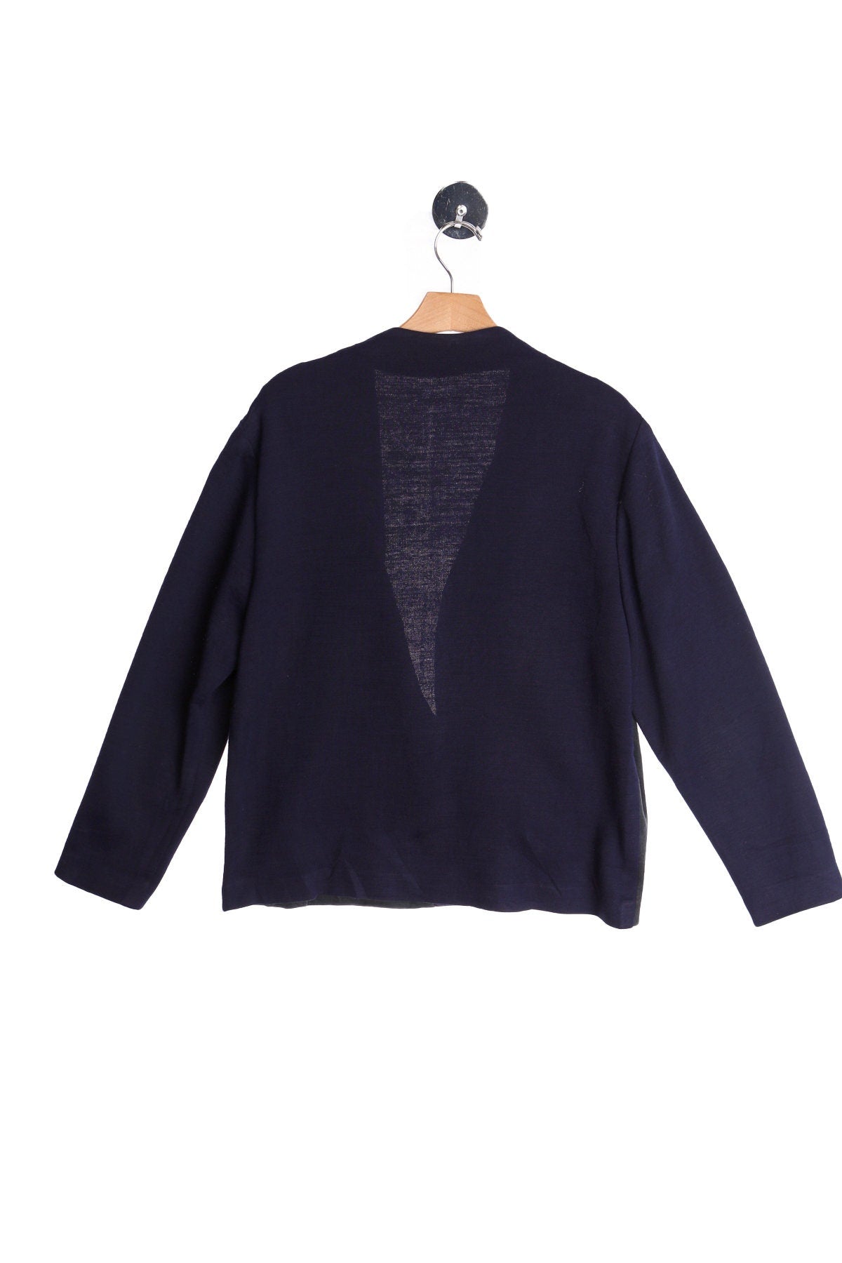 Vintage Men's Dark Blue Cardigan Sweater With Suede Front Cover