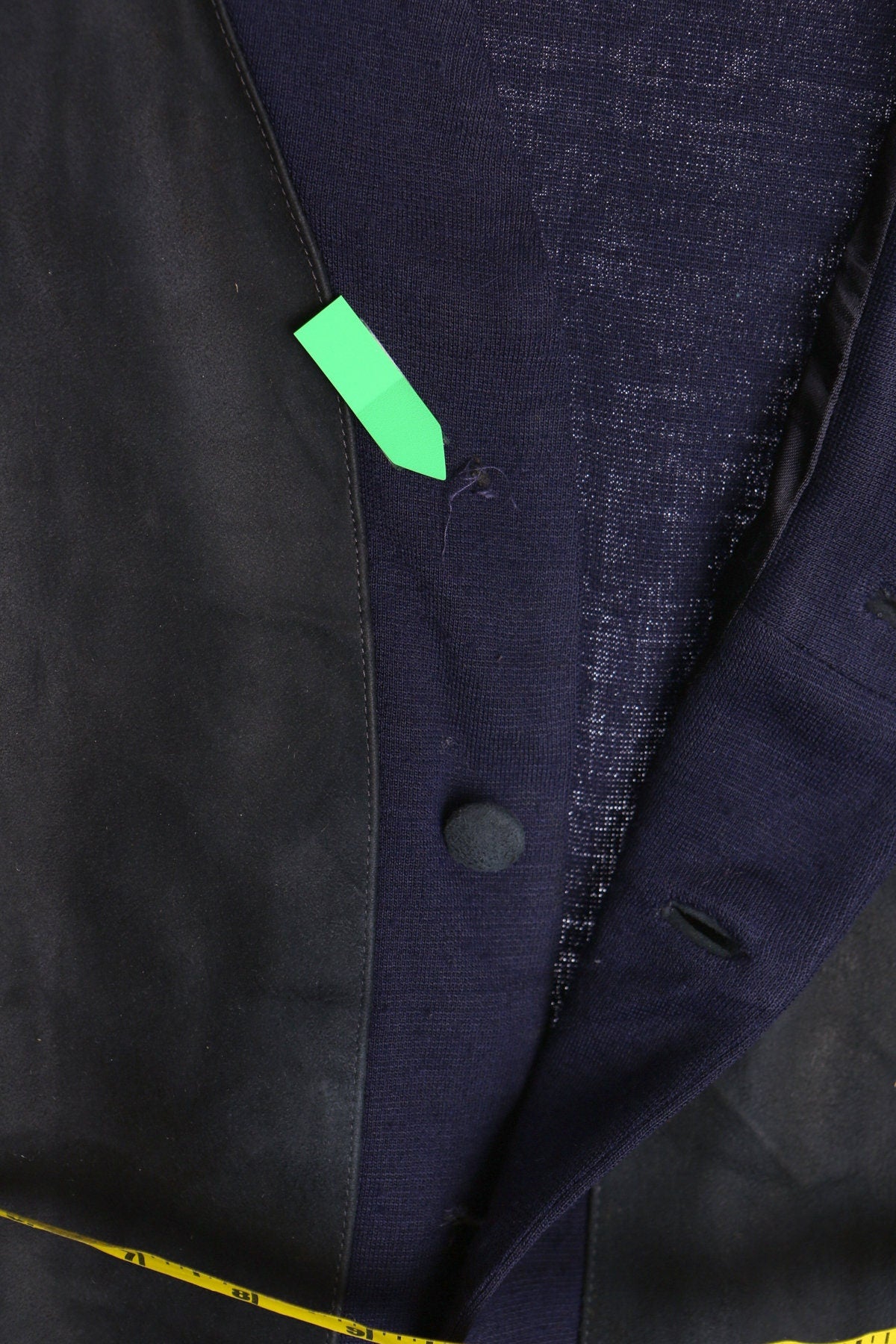 Vintage Men's Dark Blue Cardigan Sweater With Suede Front Cover