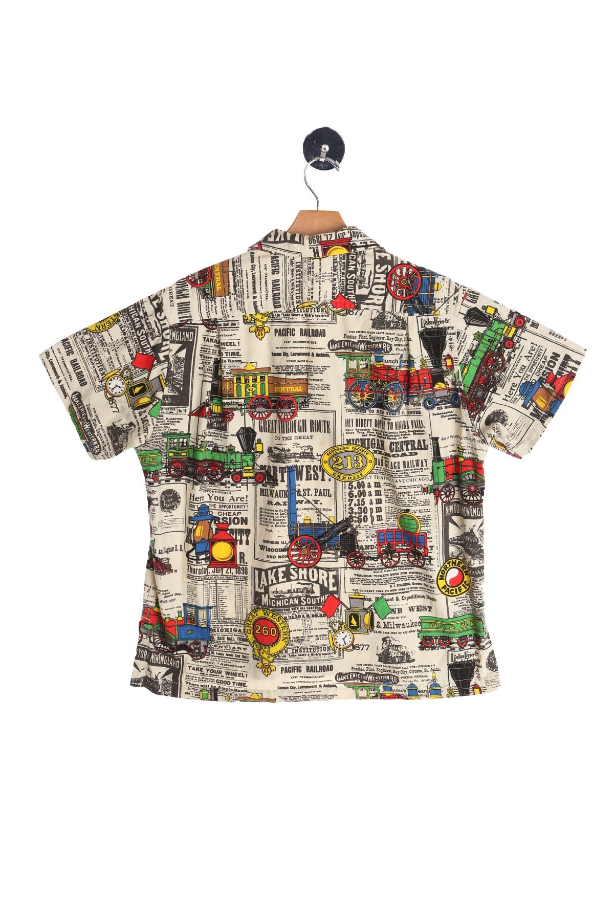 Vintage 70's Men's Cotton Shirt With Train Prints