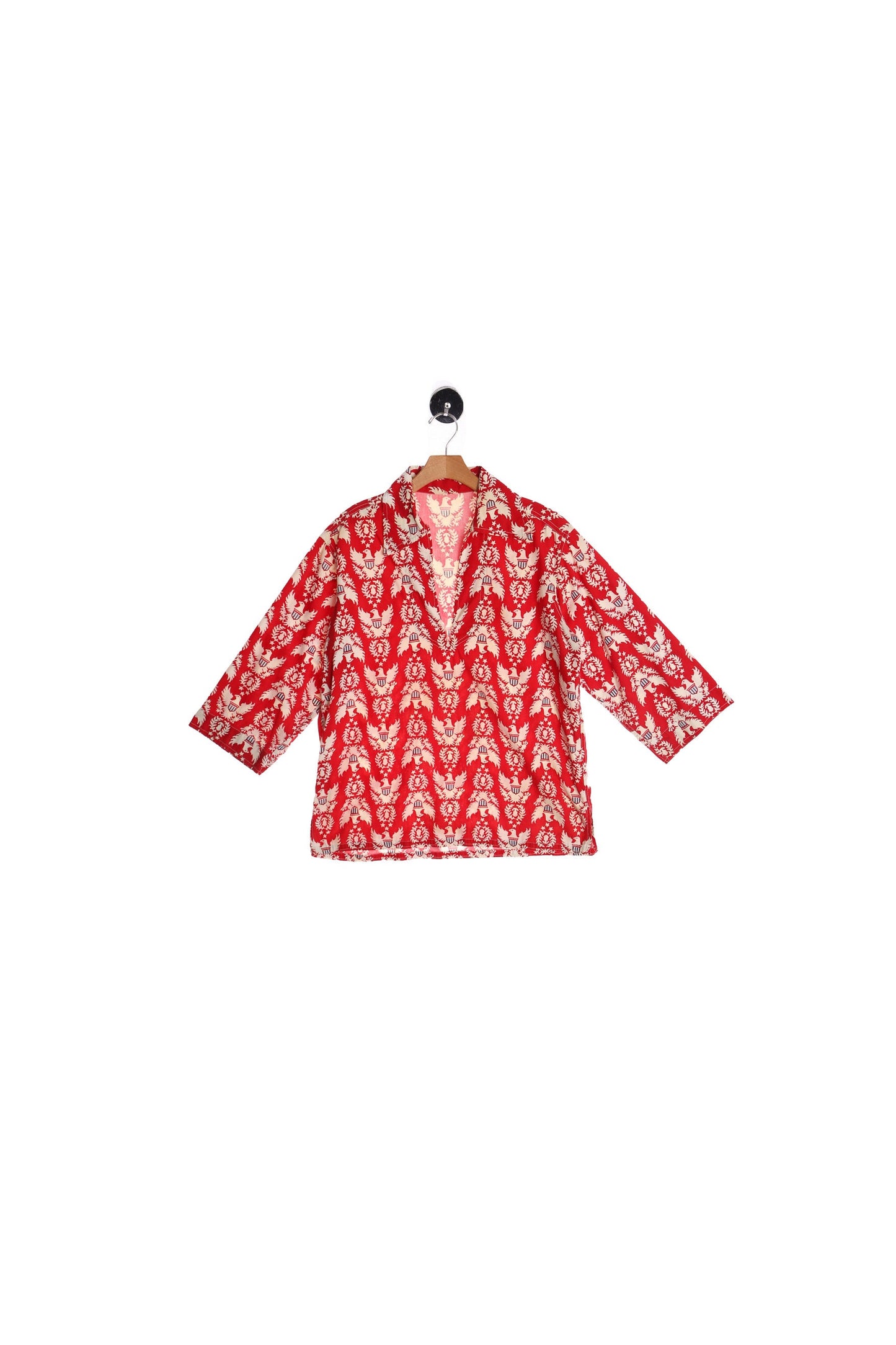 Vintage Red Cotton Shirt With Eagle and Shield Print