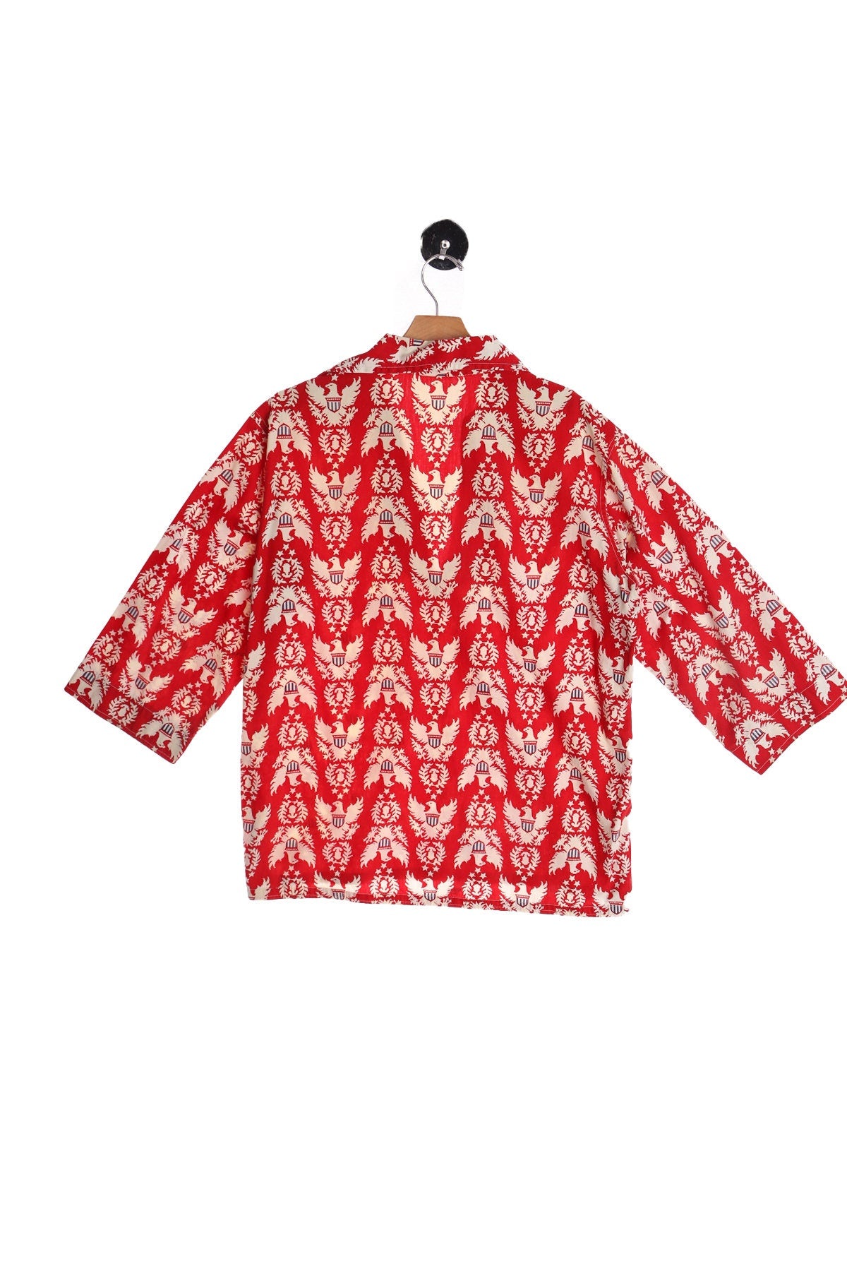 Vintage Red Cotton Shirt With Eagle and Shield Print