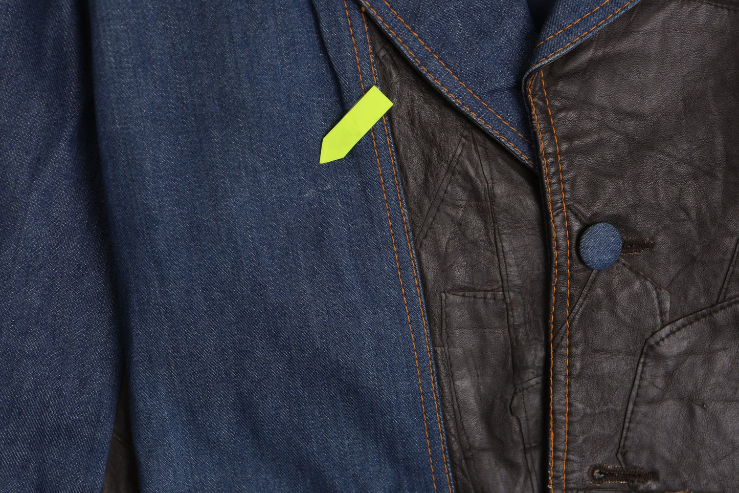 Vintage 70's Denim Blazer With Black Leather Patchwork