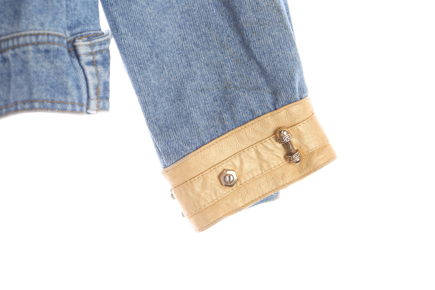 Women 90's Blue Denim Jacket With Leather Collar