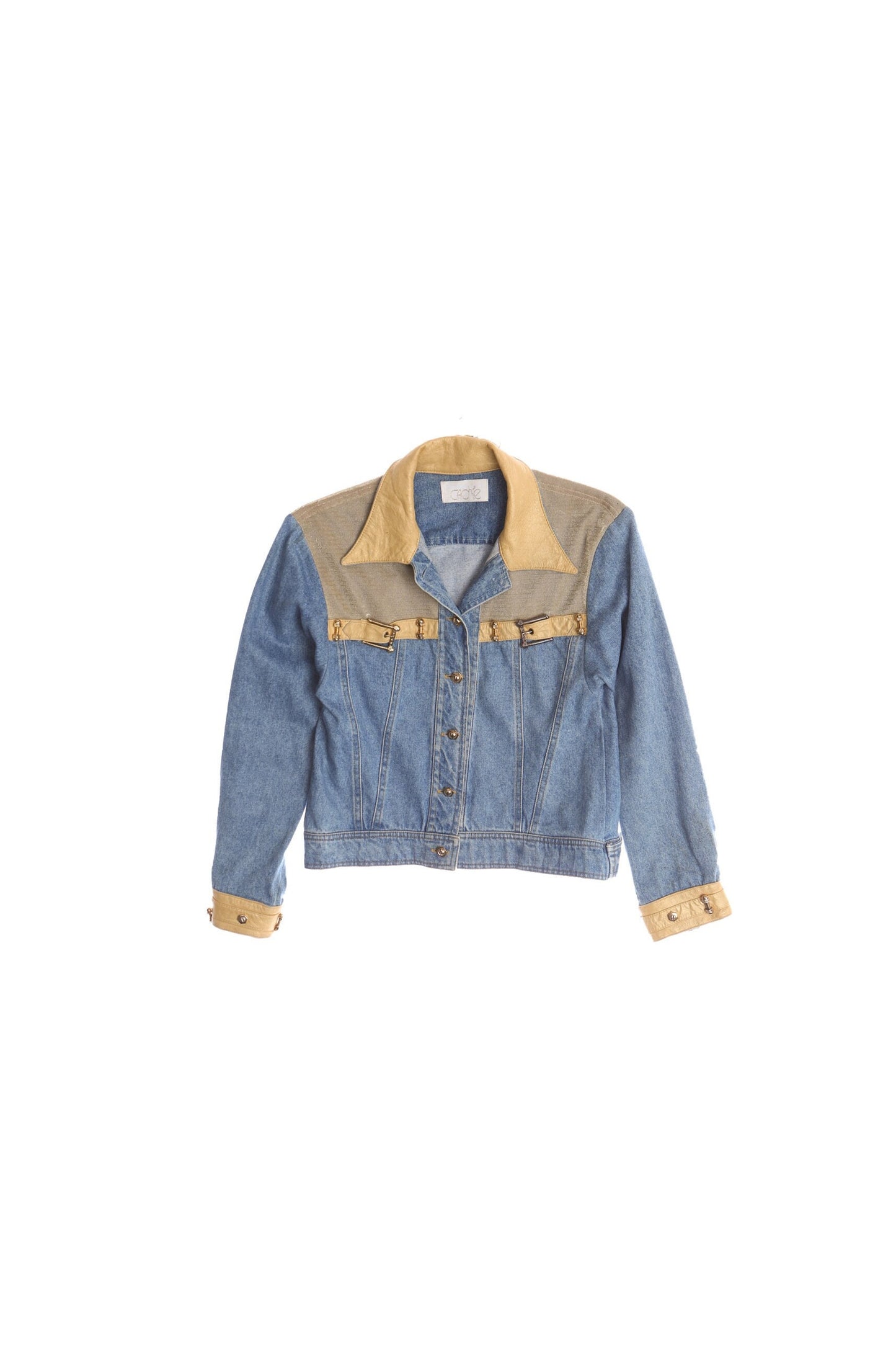 Women 90's Blue Denim Jacket With Leather Collar