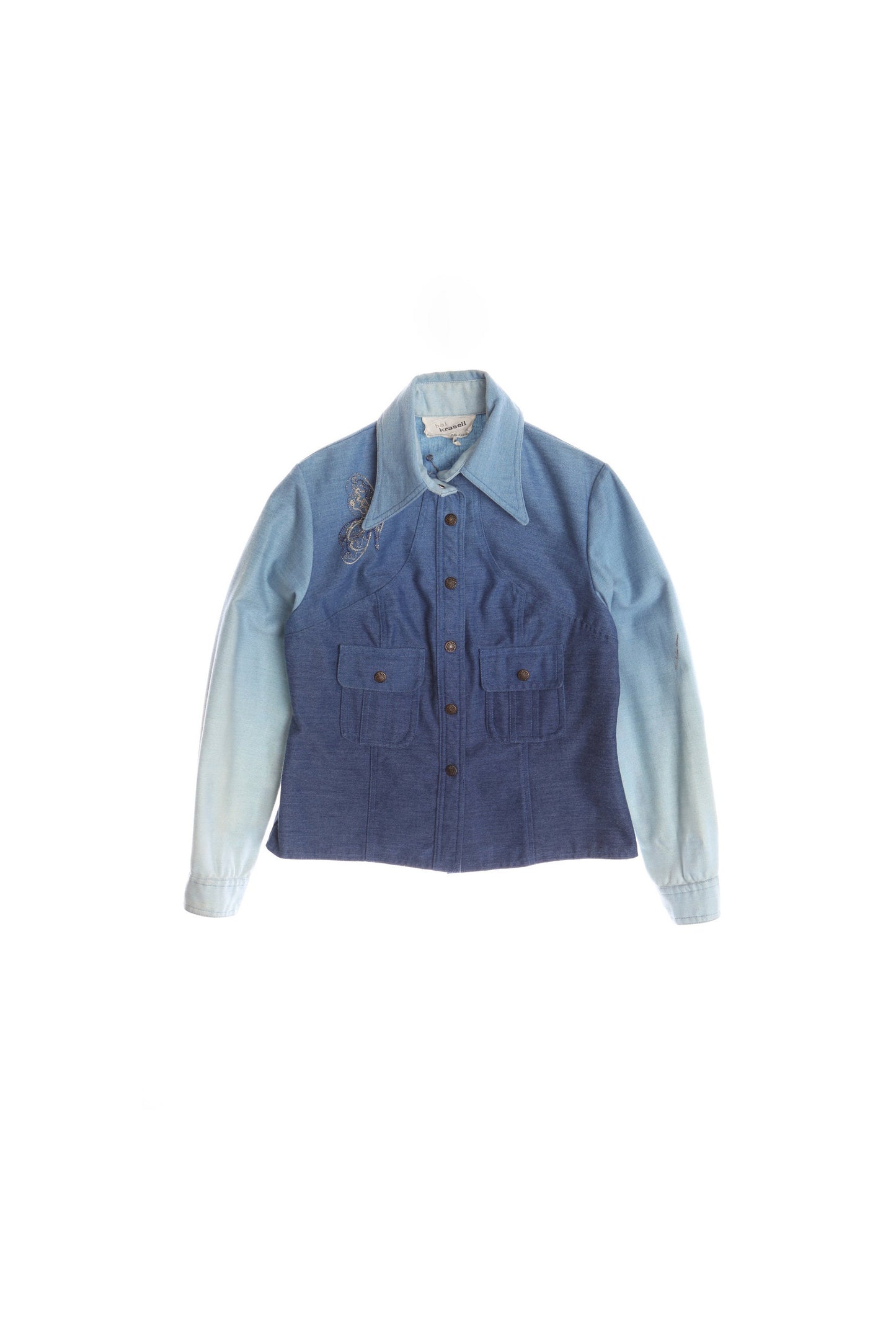 70's Women Blue Jacket With Back Butterfly Embroidery