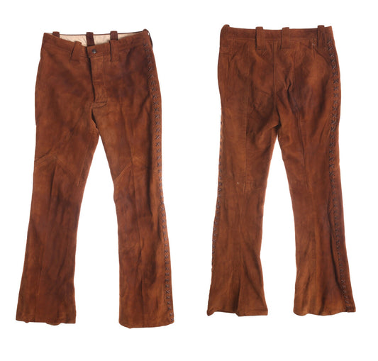 Vintage 70's Men Brown Suede Hippie Bell Bottom Pants