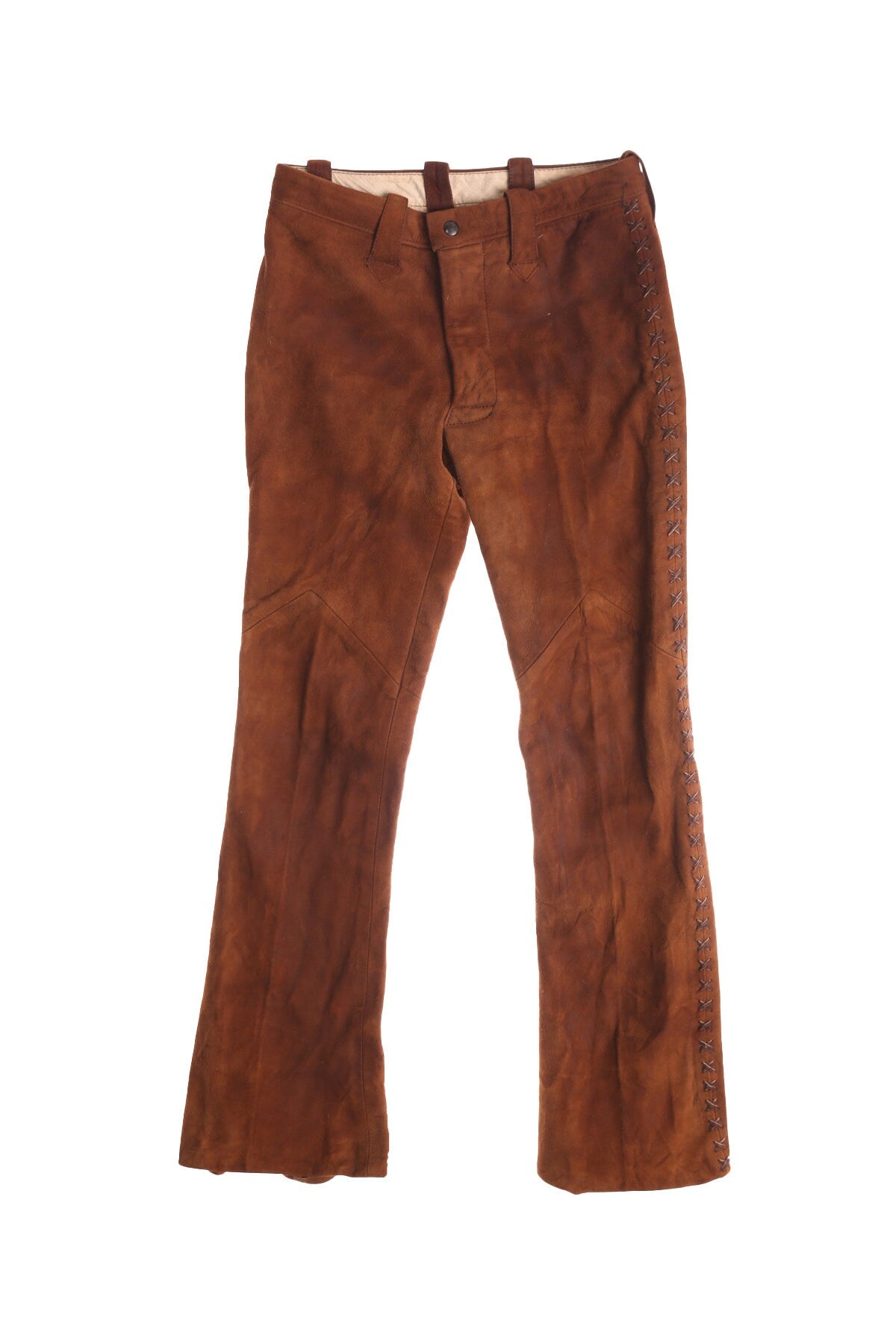 Vintage 70's Men Brown Suede Hippie Bell Bottom Pants