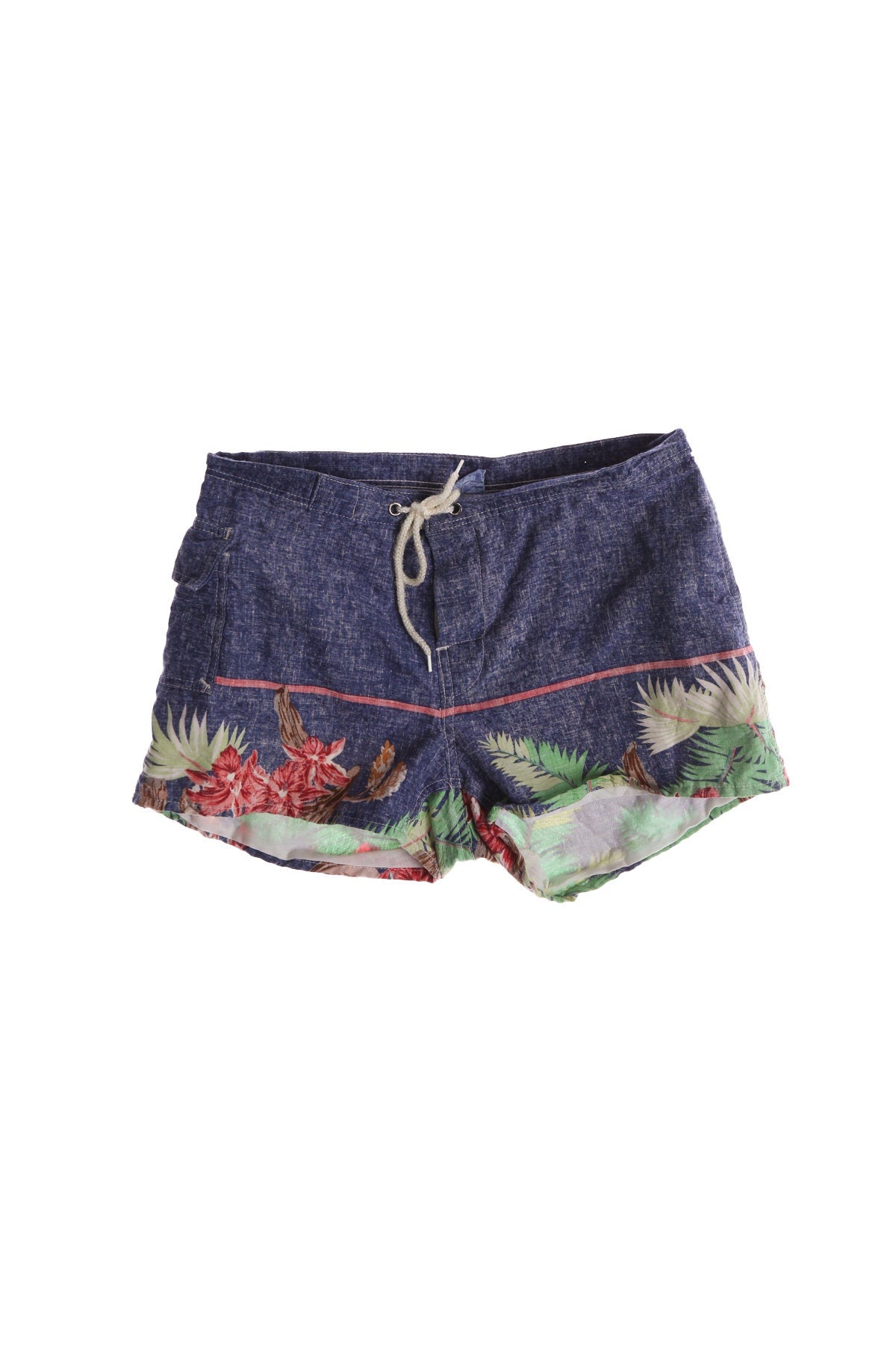 Vintage Op Ocean Pacific Swim Trunks With Plants Print and String Closure