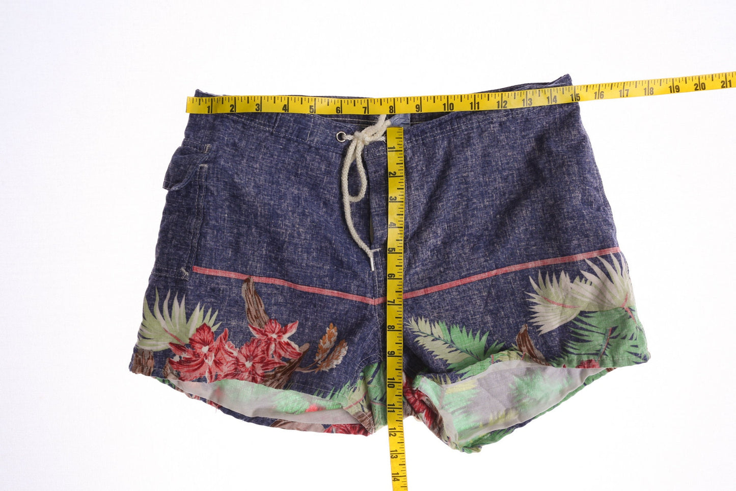 Vintage Op Ocean Pacific Swim Trunks With Plants Print and String Closure