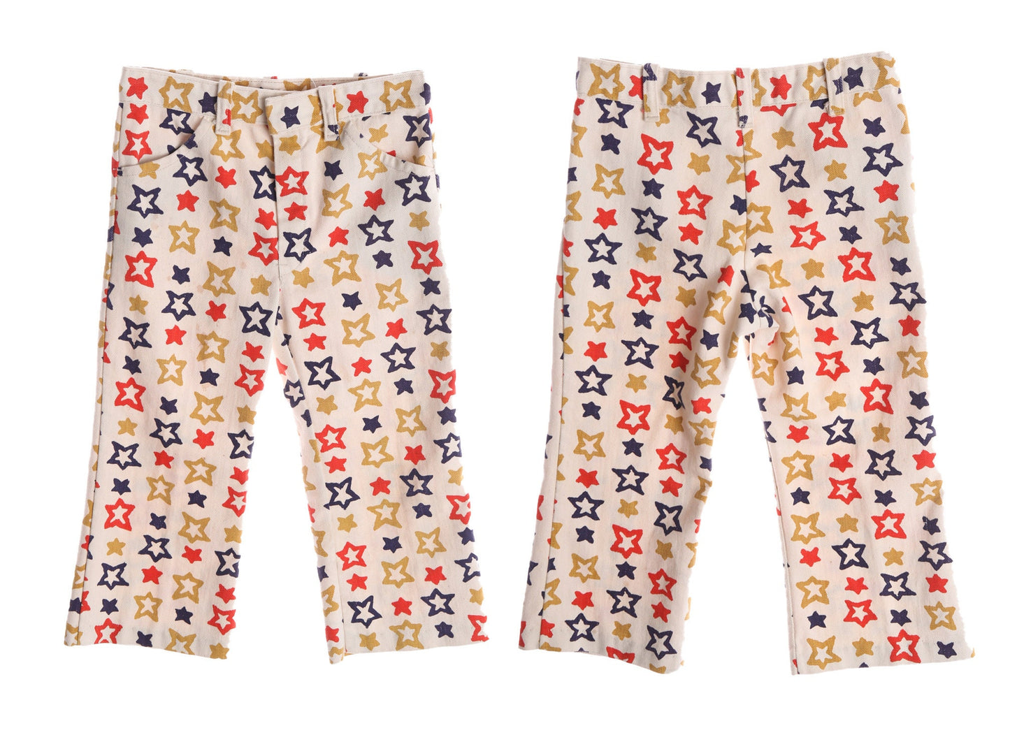 70's Star Print Beige Bell Bottom Pants