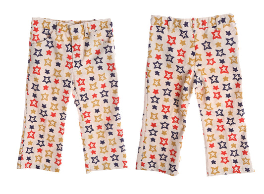 70's Star Print Beige Bell Bottom Pants