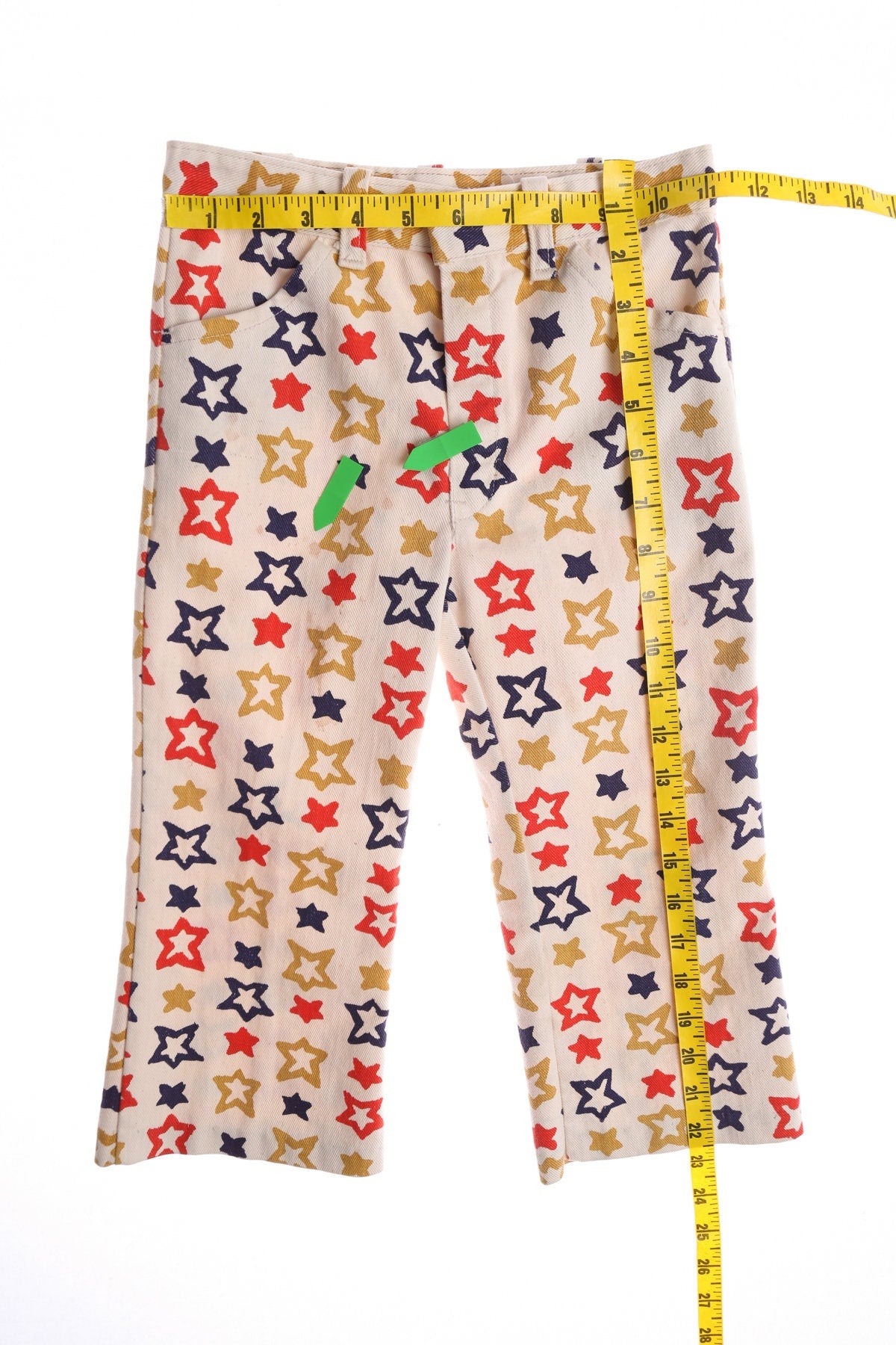 70's Star Print Beige Bell Bottom Pants