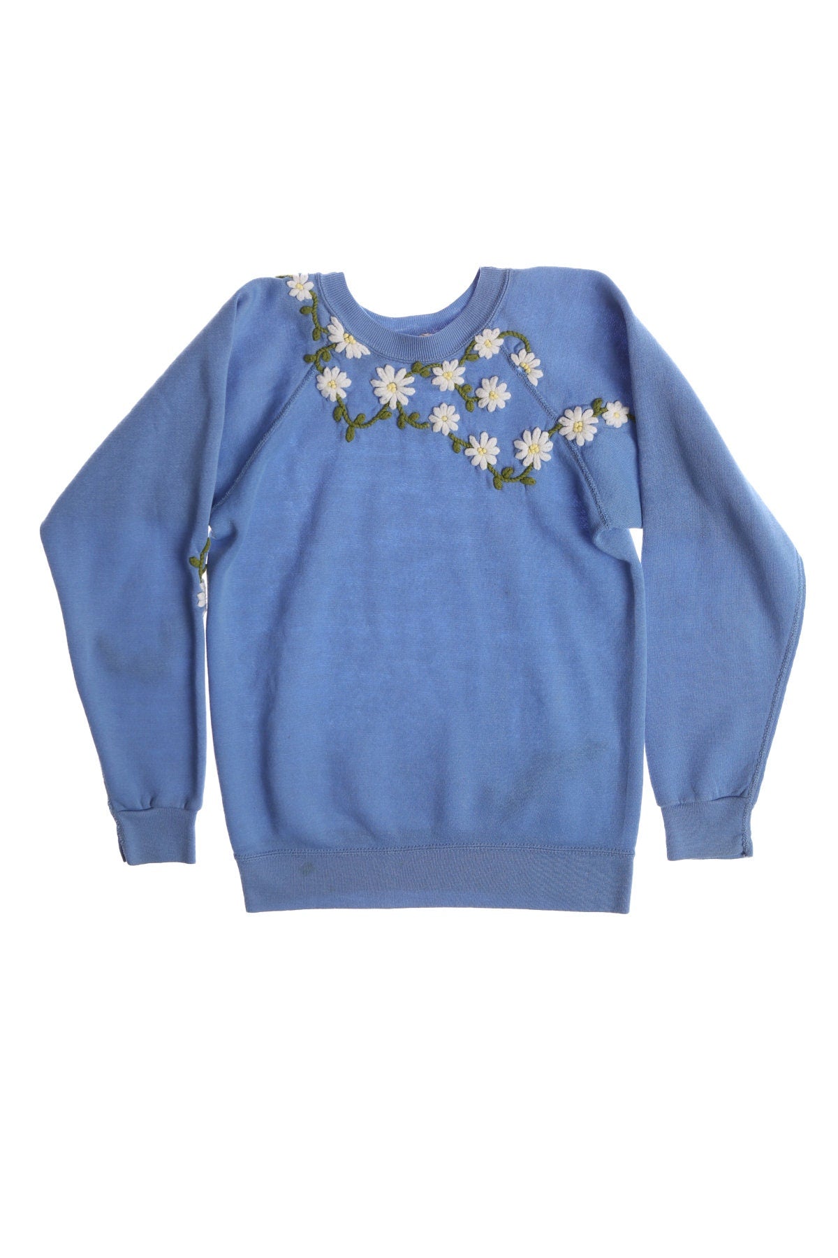 Vintage Blue Sweatshirt With Flower Embroidery