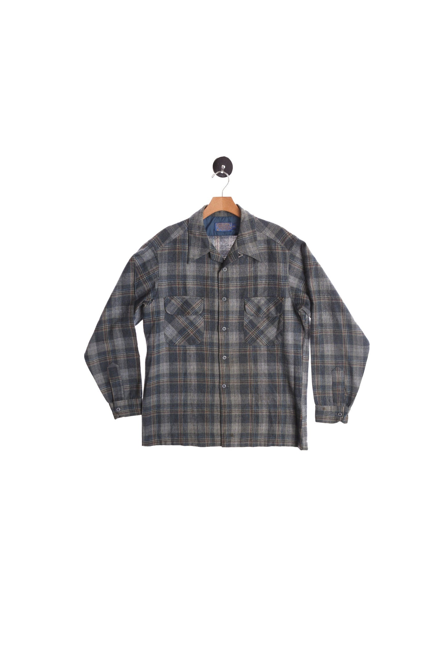 Vintage Men's Gray Plaid Pendleton Shirt - Era 70's - 80's
