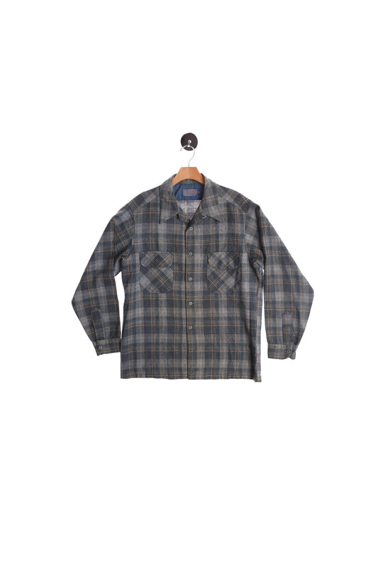 Vintage Men's Gray Plaid Pendleton Shirt - Era 70's - 80's