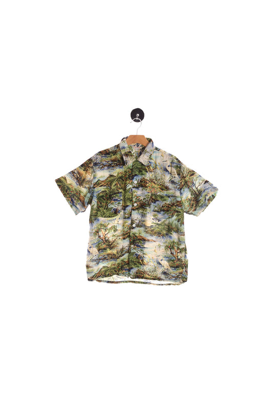 Vintage Hawaiian Shirt With Beach Islands Print - Made in Japan