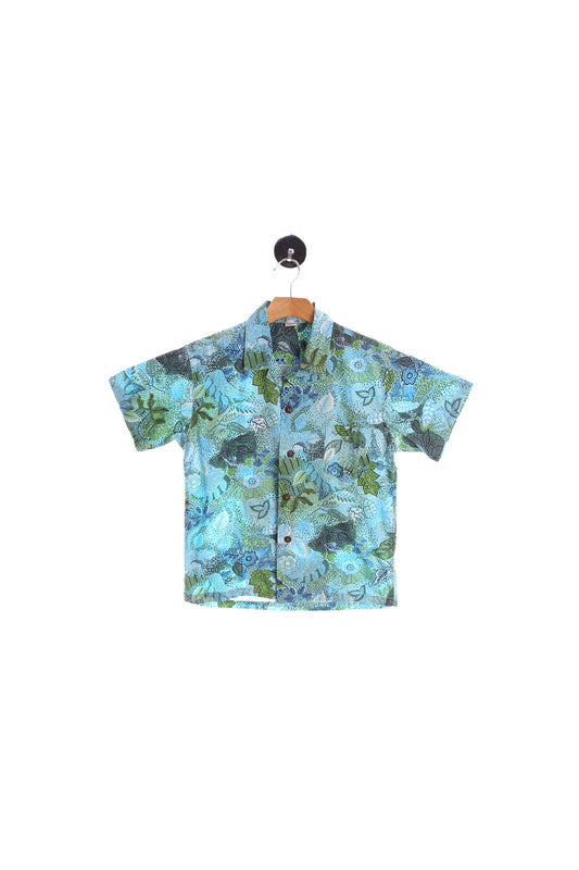 Men's Blue Hawaiian Shirt - Green and Blue Floral Print