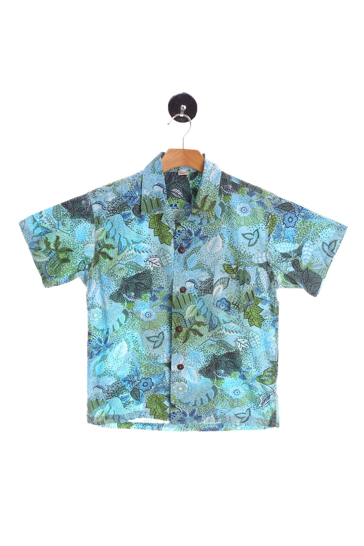 Men's Blue Hawaiian Shirt - Green and Blue Floral Print