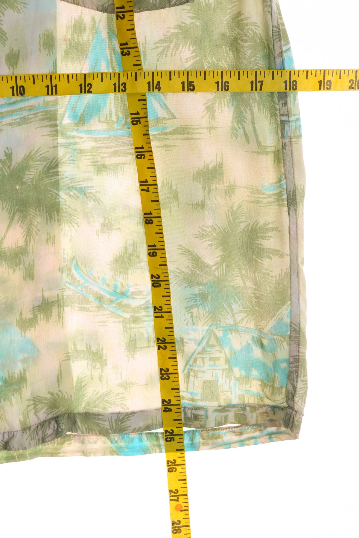 Vintage Beige Hawaiian Shirt - With Boat and Palm Tree Print