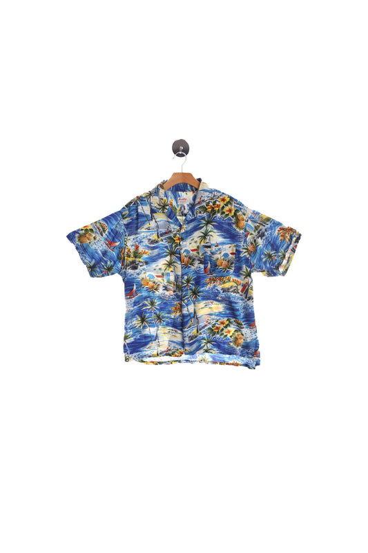 Vintage Blue Hawaiian Shirt - By South Pacific Made in Japan