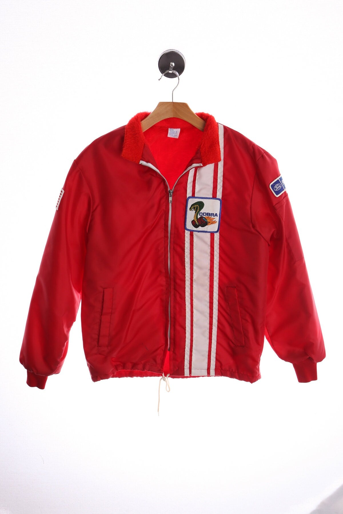 Vintage Red Nylon Racing Jacket With Cobra Patch