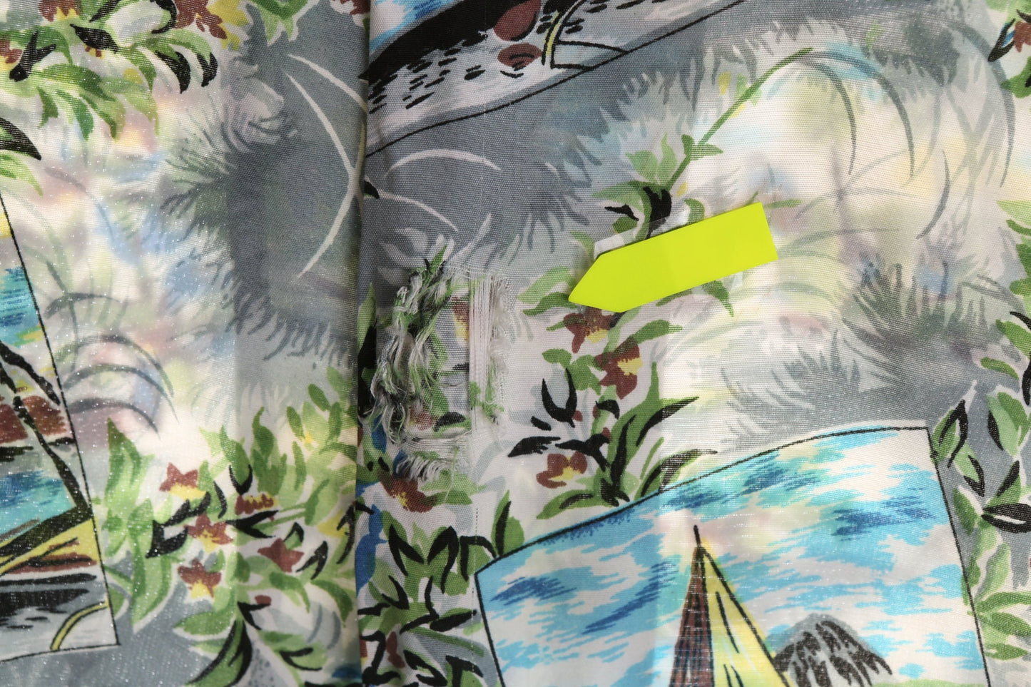 Vintage Gray Hawaiian Shirt With Sailing Boat Print - By Norwood - Made in Japan