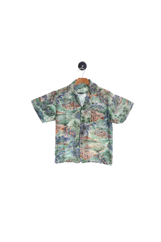 Men's Vintage Green Hawaiian Shirt - Beach Print