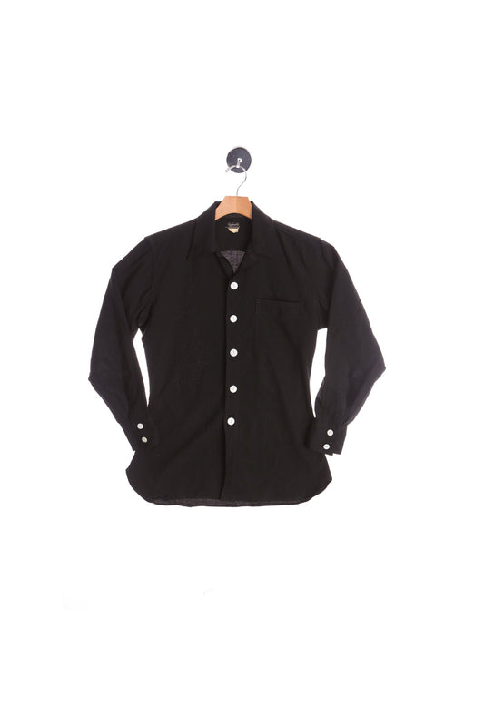 Vintage Men's Black Cotton Shirt - Long Sleeve - Era ( 30's - 40's )