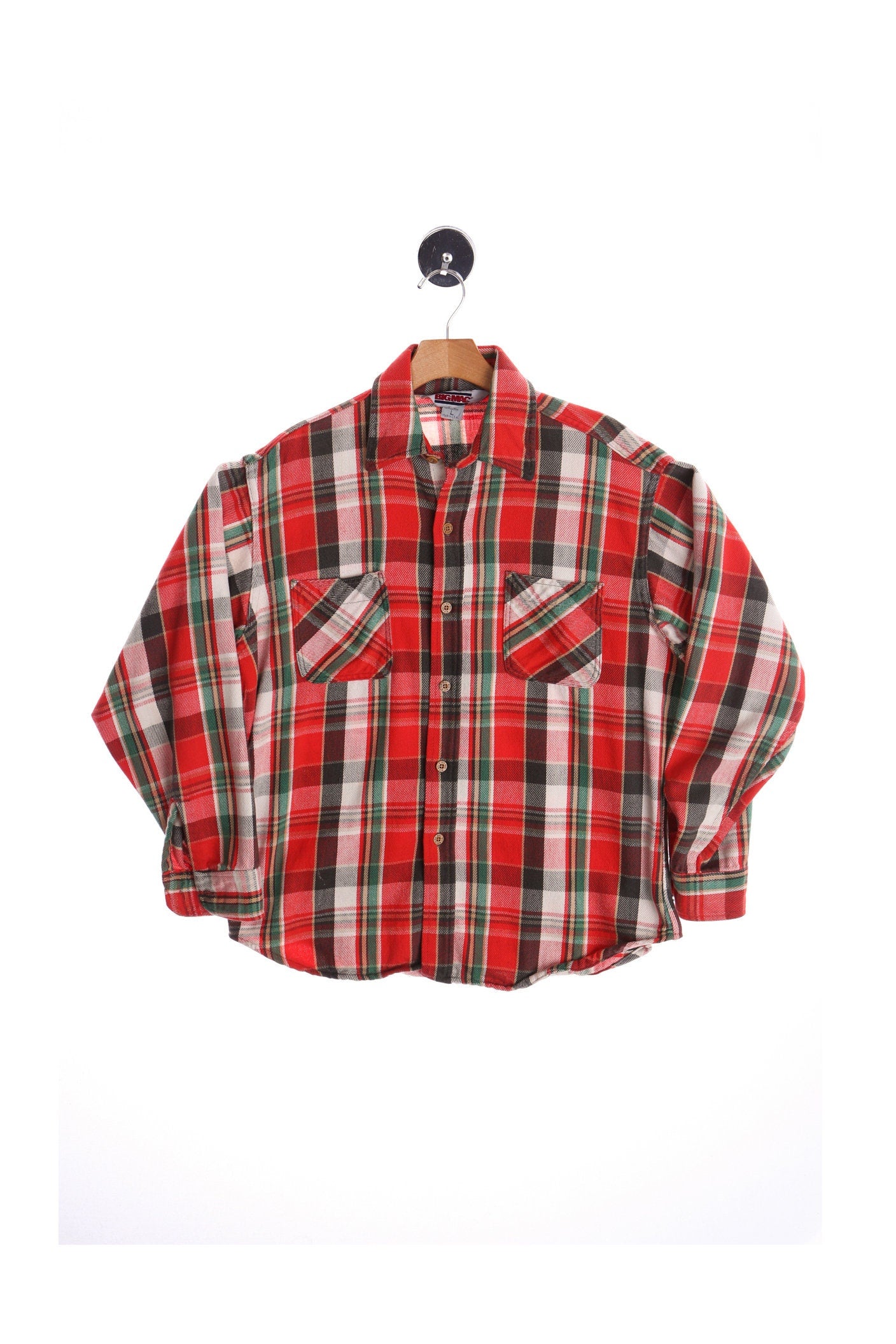 Vintage Men Red Plaid Flannel Shirt  - Made in USA