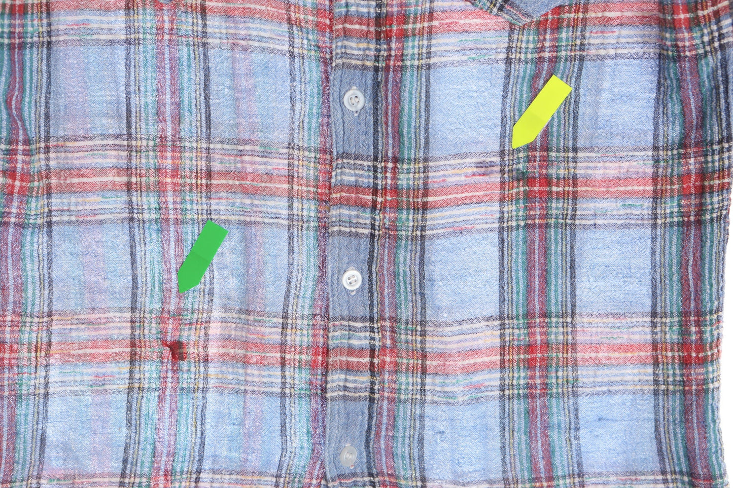 Vintage 70's Men Blue Plaid Button Up Shirt