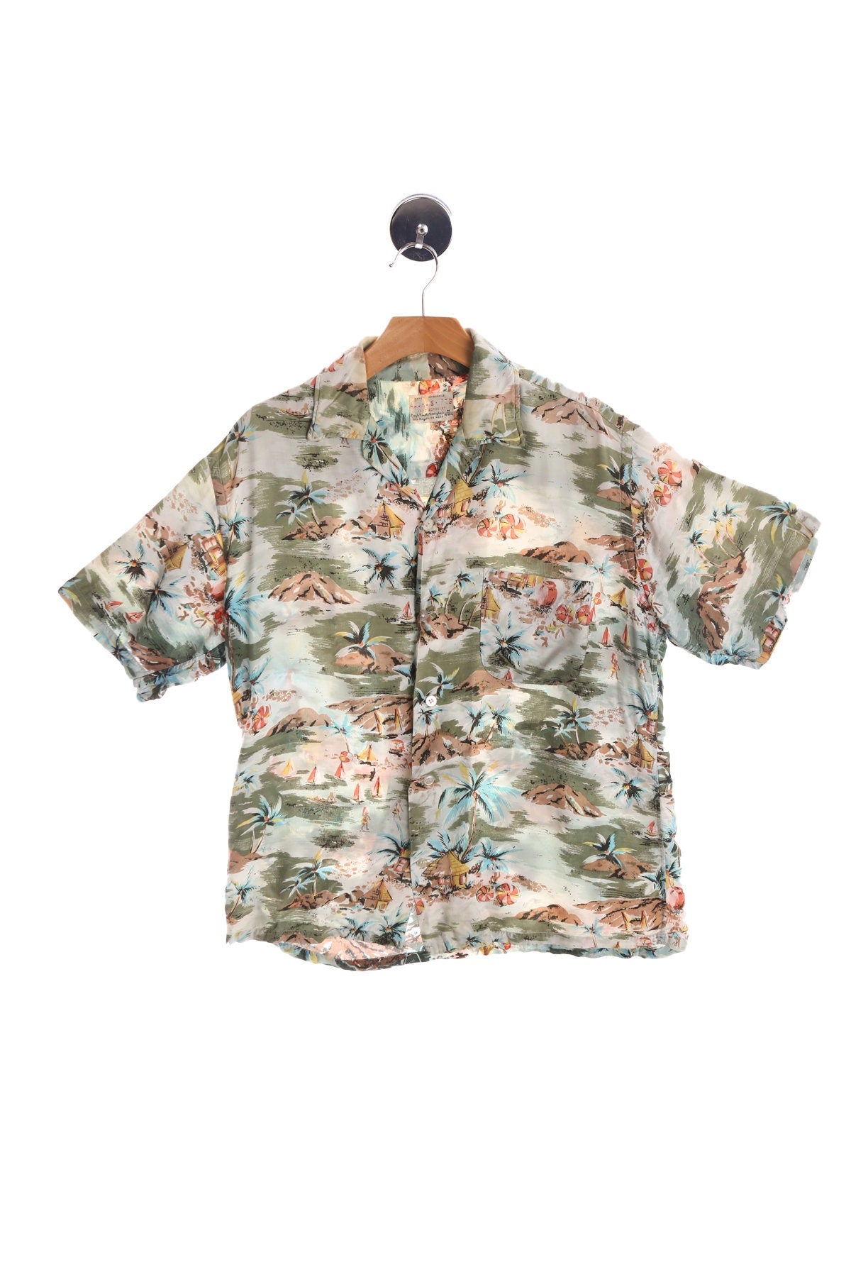 Vintage Men Hawaiian Shirt - Beach Print - Era ( 70's - 80's )