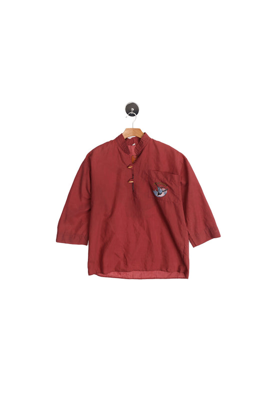 Vintage Men Brown Cotton Shirt With Back Fishing Print