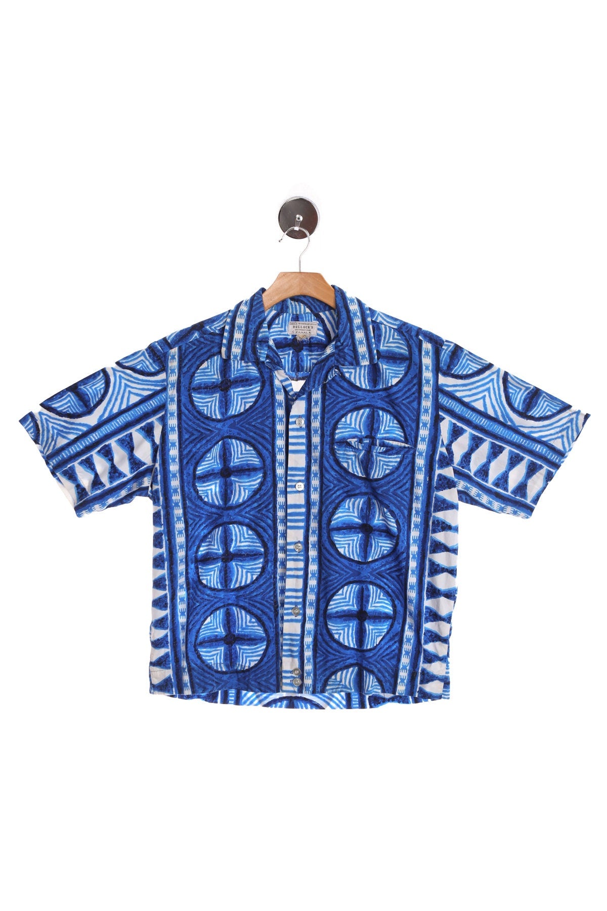 Vintage Blue Hawaiian Shirt Made in Honolulu For Bullock's