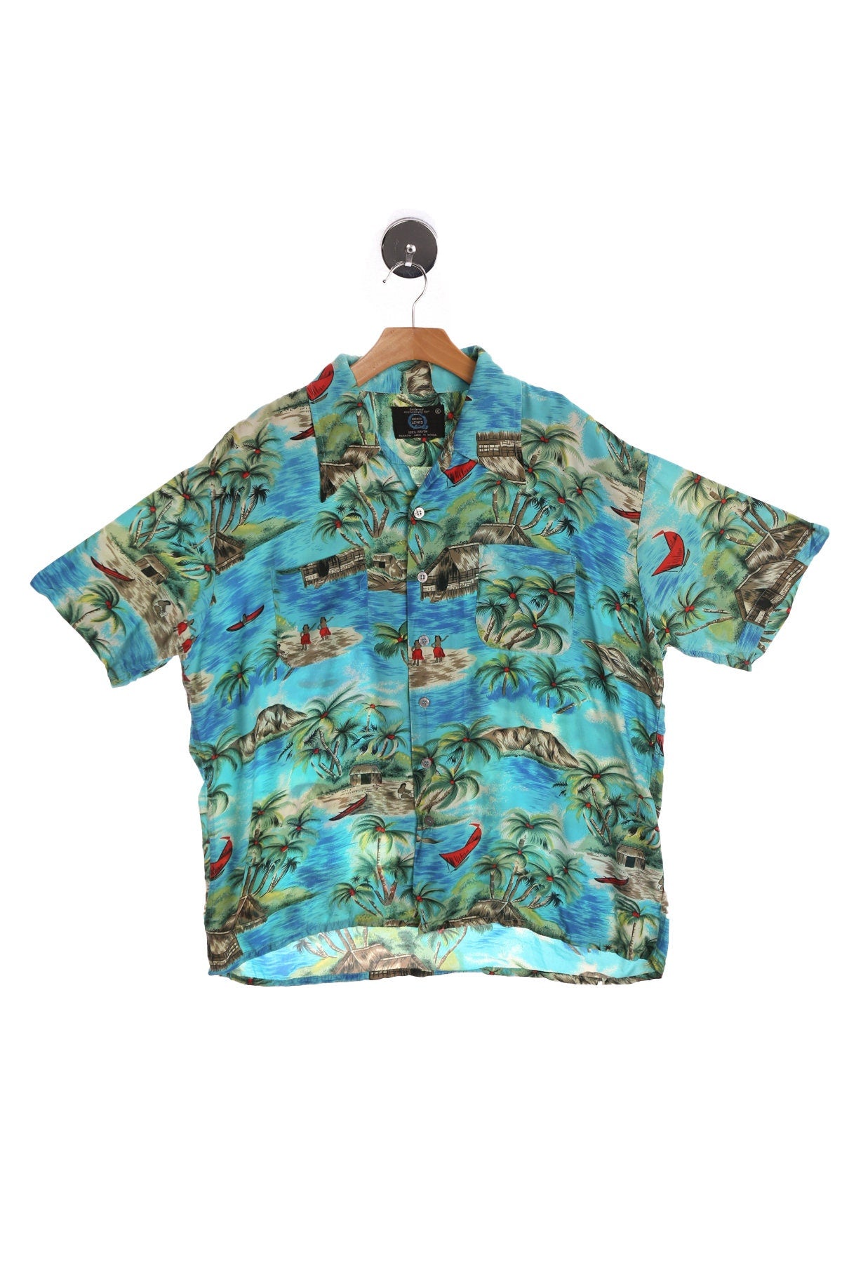 Vintage Blue Hawaiian Shirt - Beach Print - Tailored for Andrew Lewis