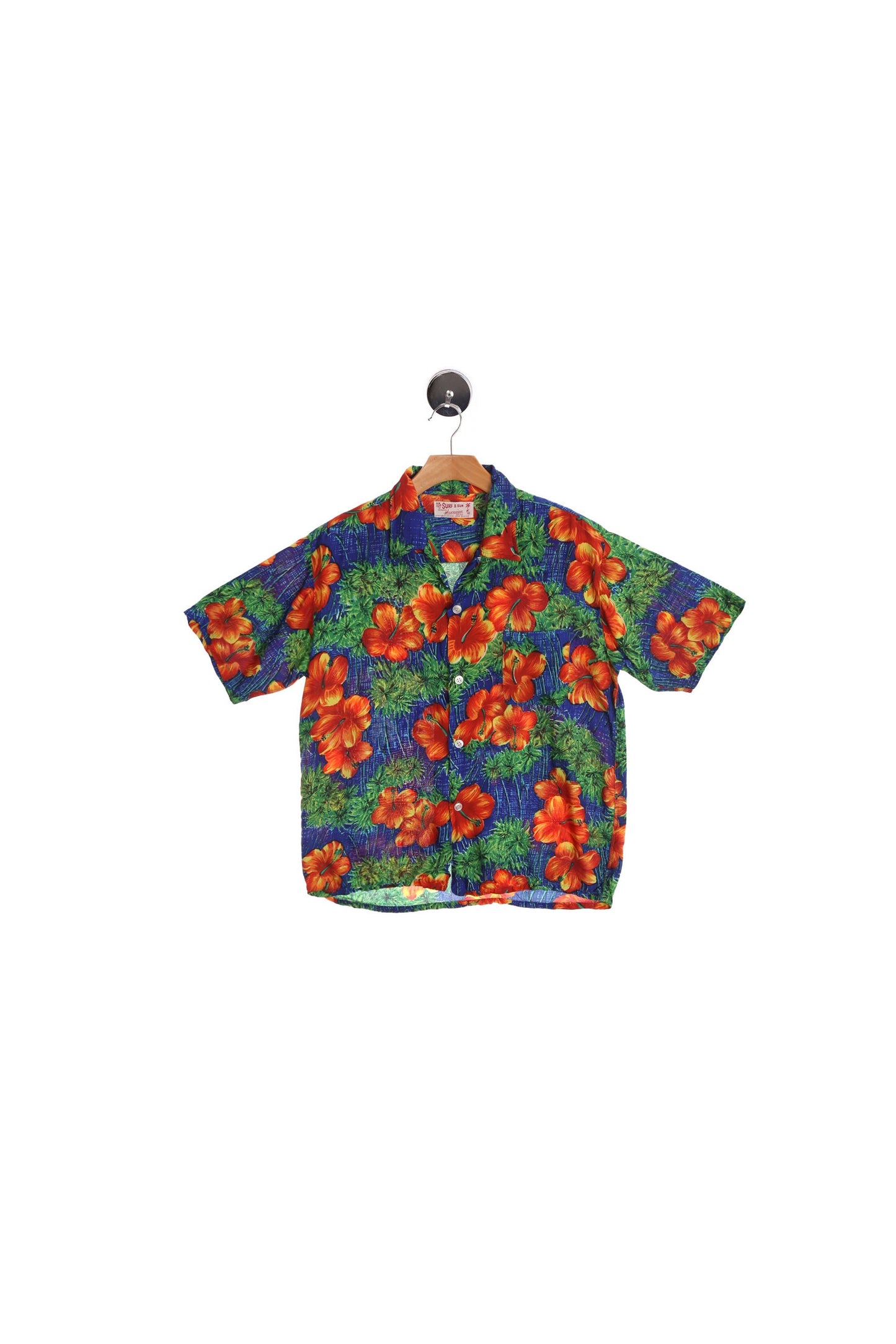 Red Flowers Blue Hawaiian Shirt - Surf and Sun - Made in Japan