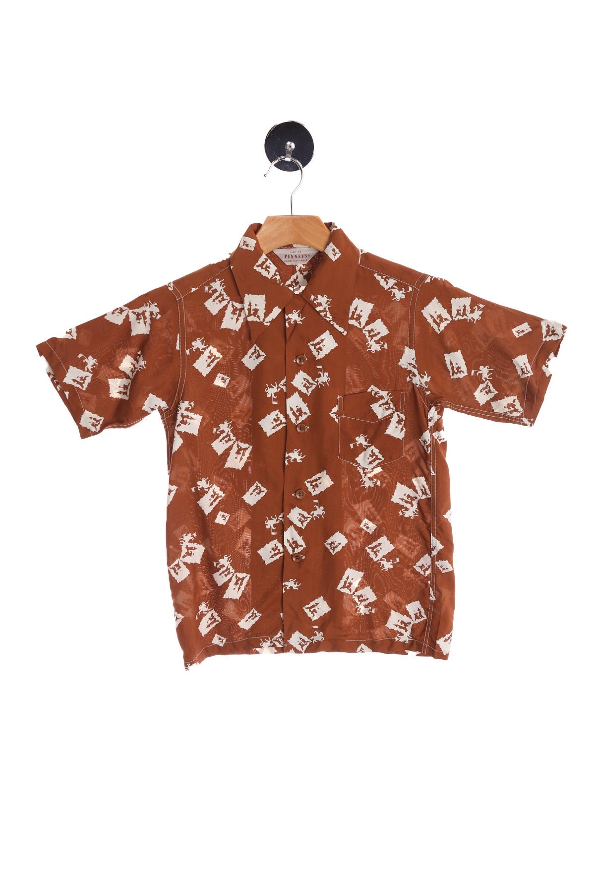 Vintage Men's Brown Short Sleeve Rockabilly Shirt By PENNY's