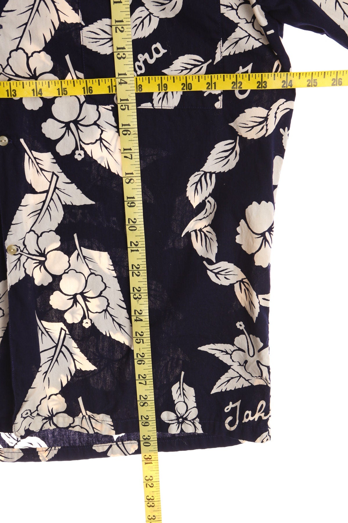 Vintage Men's Blue Hawaiian Shirt With White Plant Print