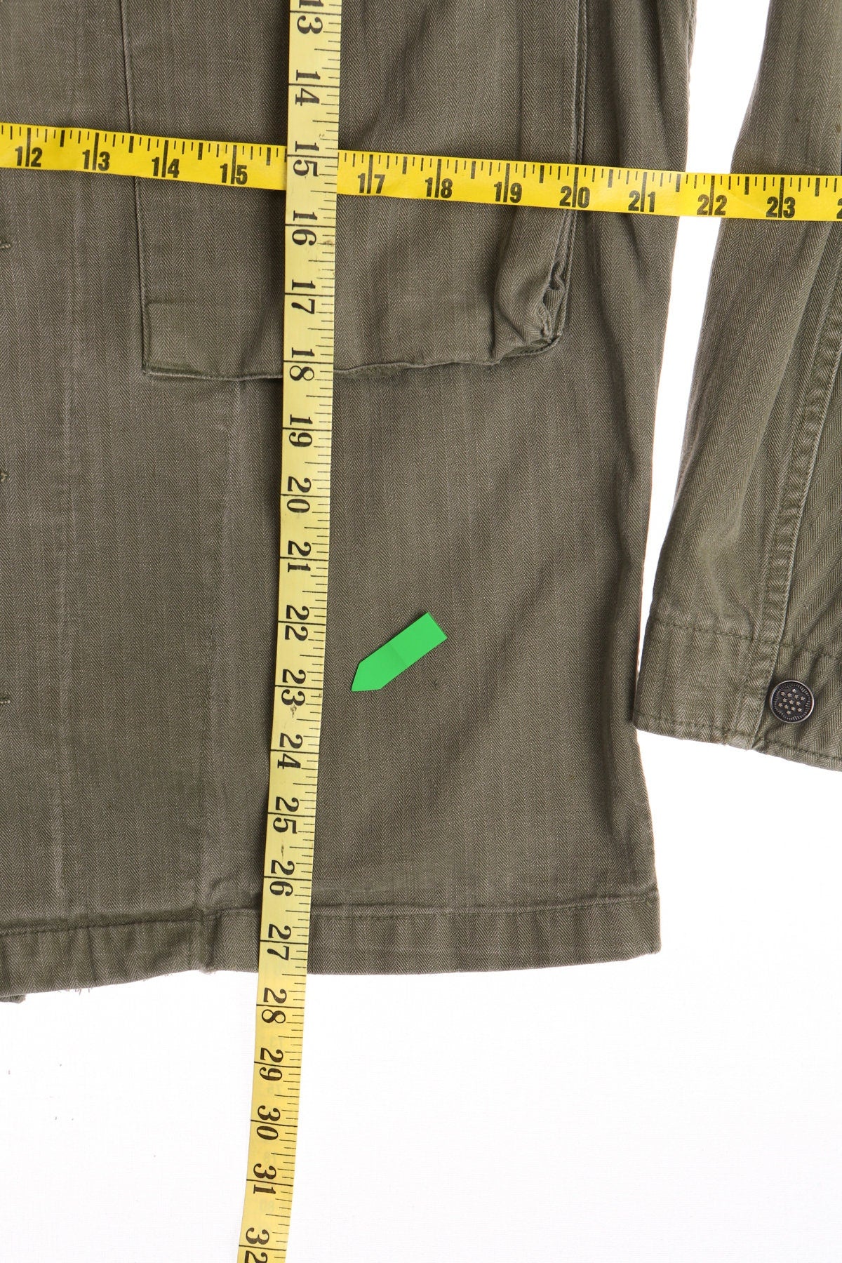 Vintage Men Green Military Shirt With Steel Stars Buttons