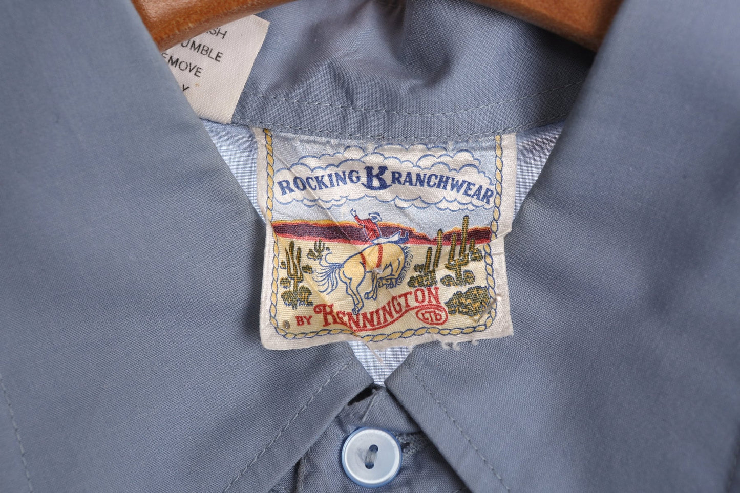 Vintage Men Blue Western Shirt With Native American Chief Embroidery - Rocking K Ranchwear By Kennington