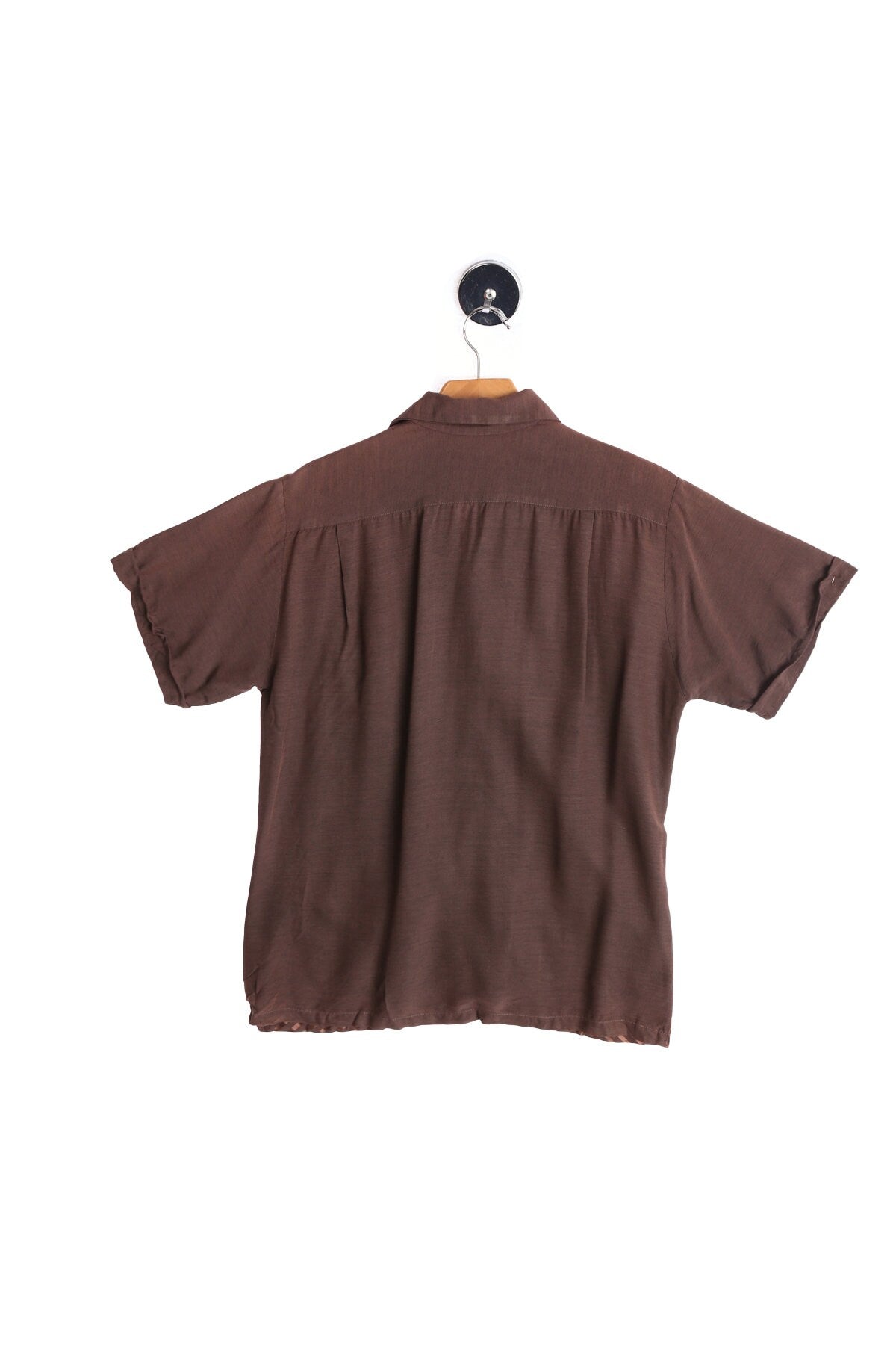 Vintage Men's Brown Short Sleeve Rockabilly Shirt - Striped Fabric Pattern - By Westward Pro