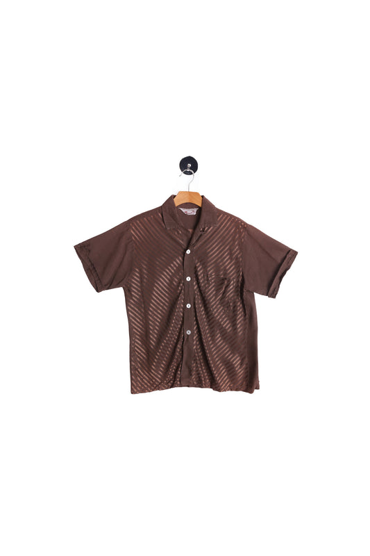 Vintage Men's Brown Short Sleeve Rockabilly Shirt - Striped Fabric Pattern - By Westward Pro