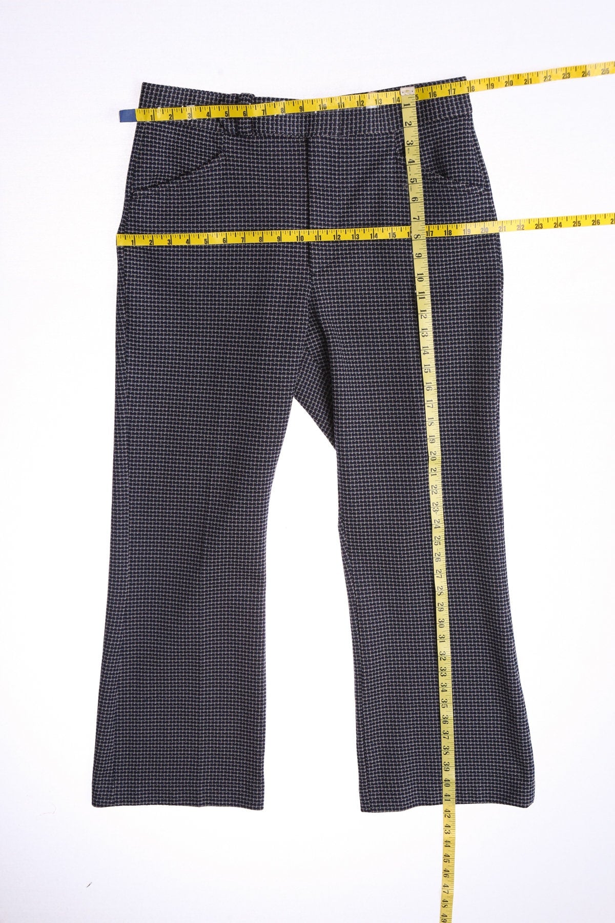 Vintage Men 70's Blue Polyester Plaid Pants