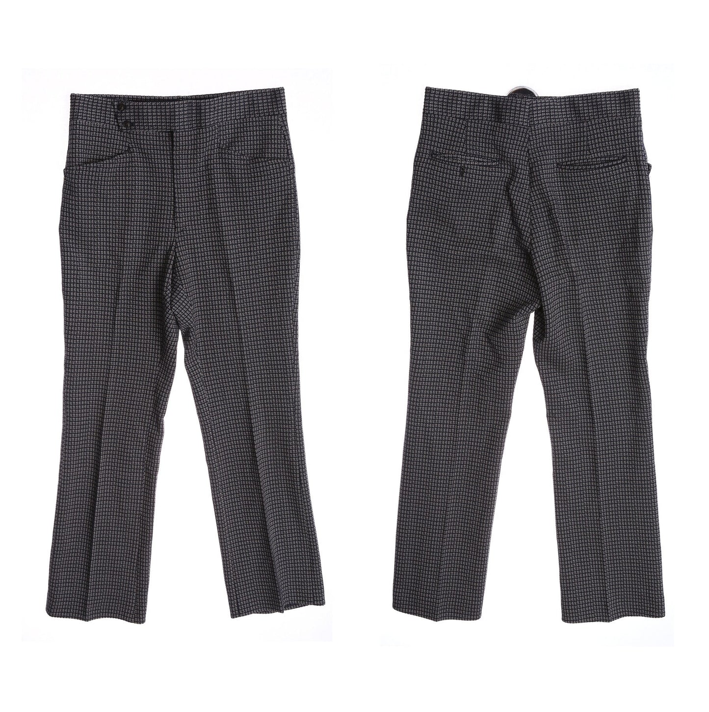 70's Men Dark Blue Plaid Polyester Pants