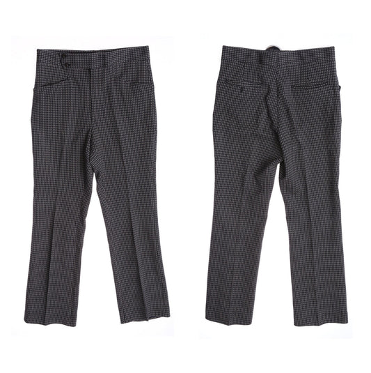70's Men Dark Blue Plaid Polyester Pants
