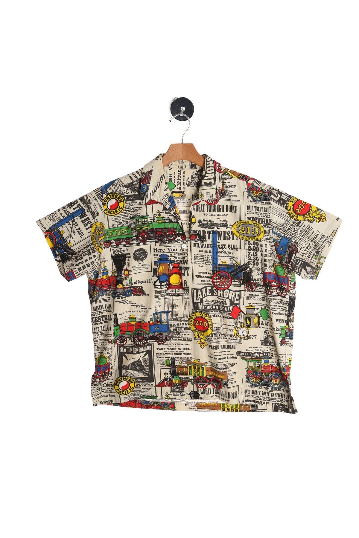 Vintage 70's Men's Cotton Shirt With Train Prints