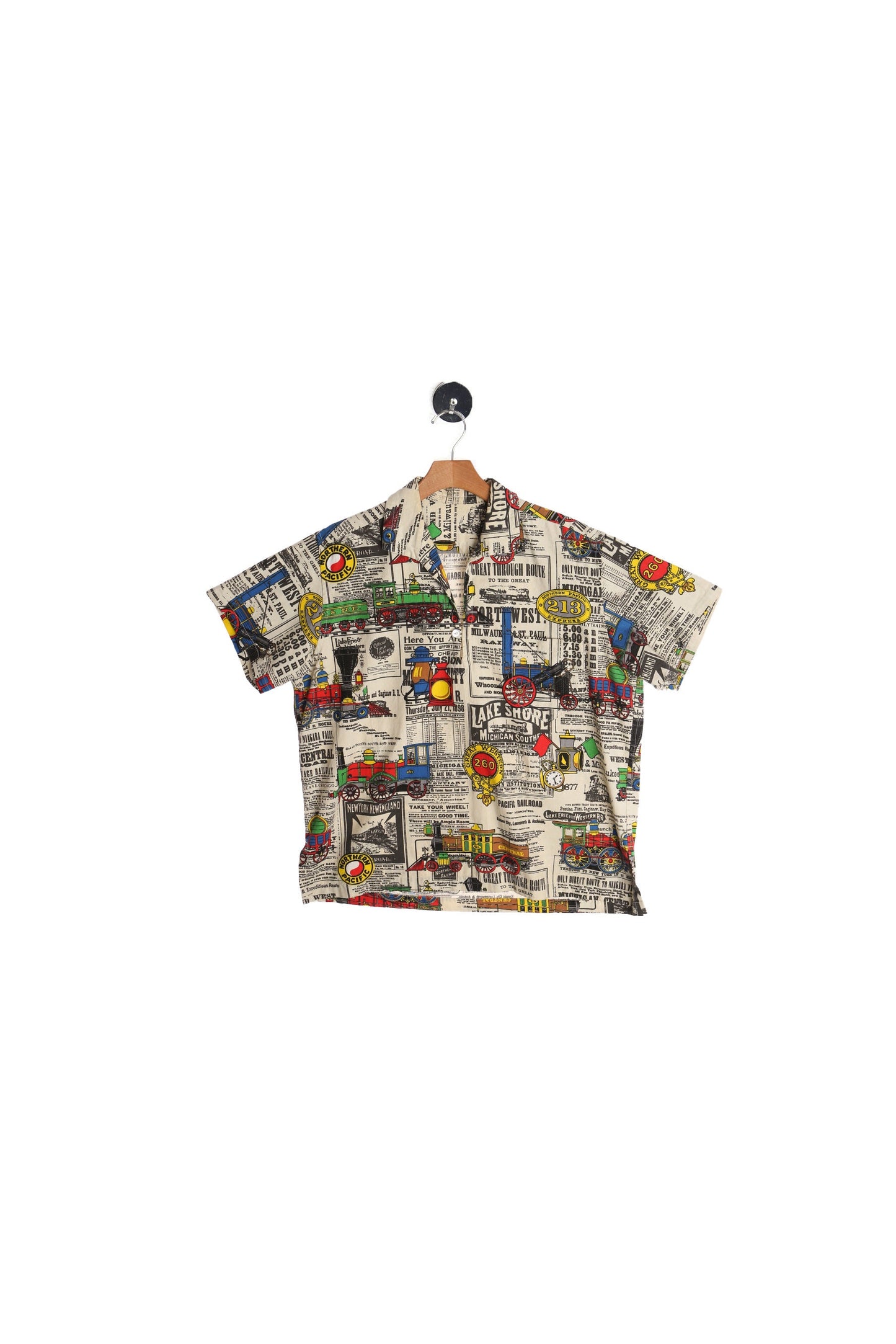 Vintage 70's Men's Cotton Shirt With Train Prints