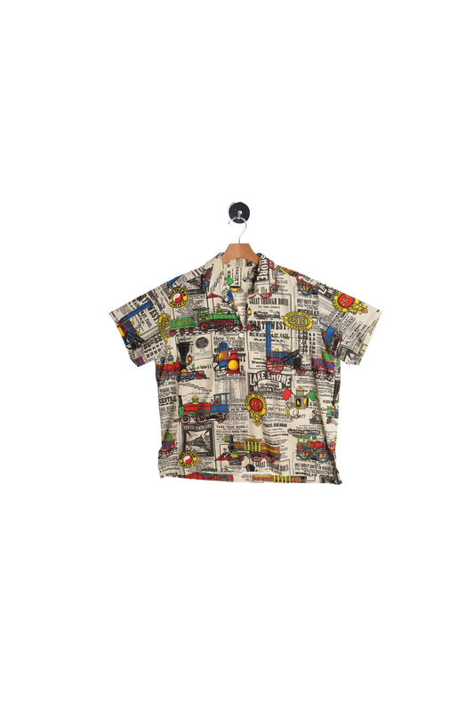 Vintage 70's Men's Cotton Shirt With Train Prints